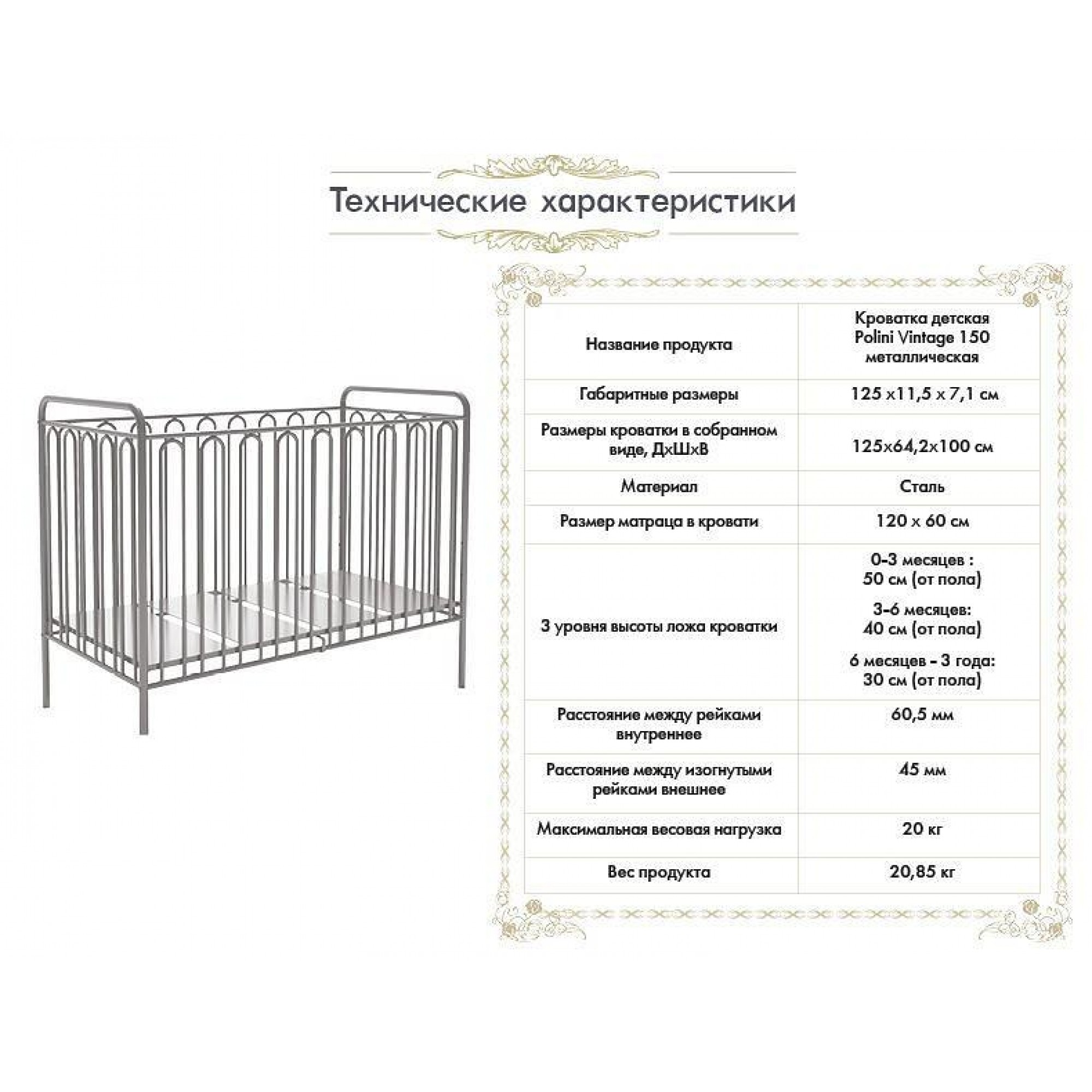 Кроватка Polini kids Vintage 150    TPL_0001649_1